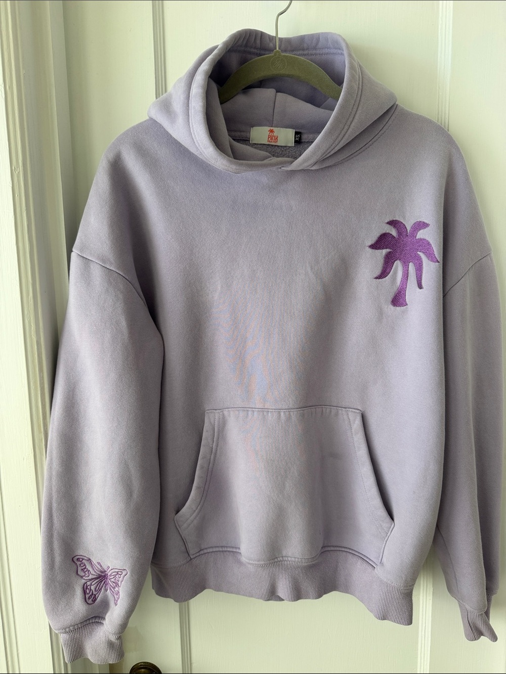Pink Palm Puff Lilac Embroidered Palm & Butterfly Hoodie Hoodie